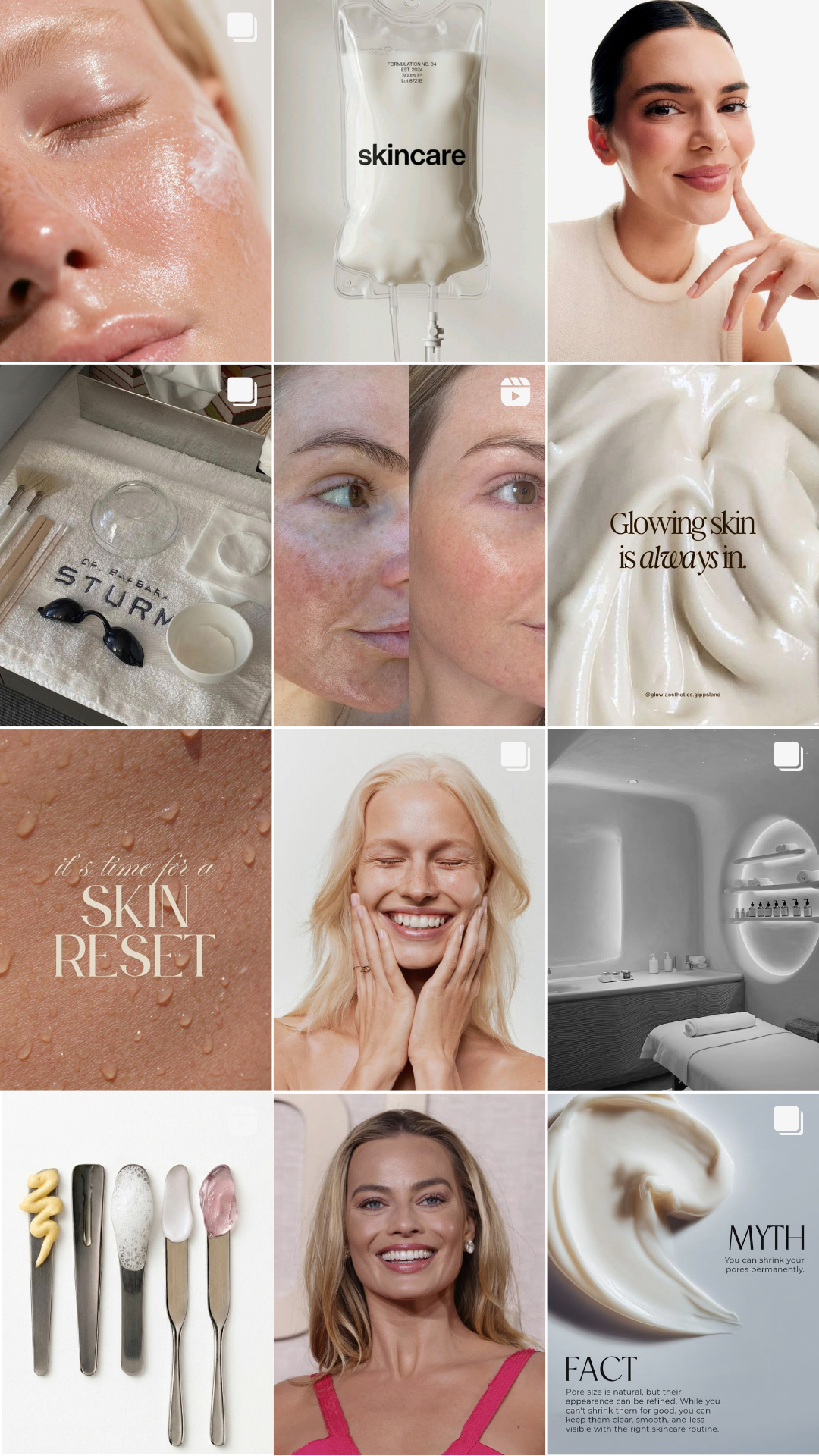 Grid of recent Instagram content produced for a beauty client