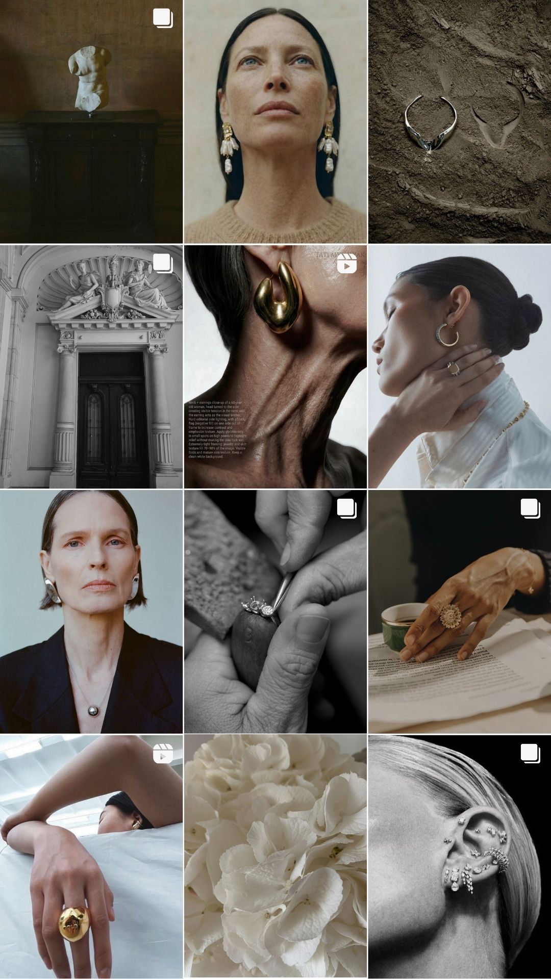 Grid of recent Instagram content produced for a fine jewellery client
